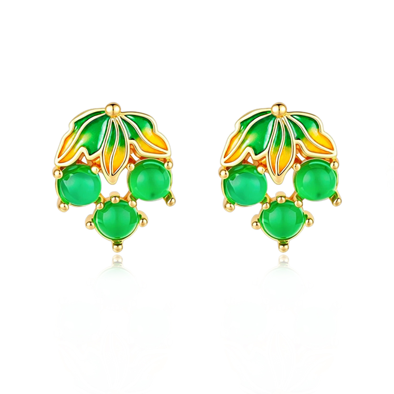 Gold Plated Jewelry - Kolczyki w kształcie winogron z jadeitu