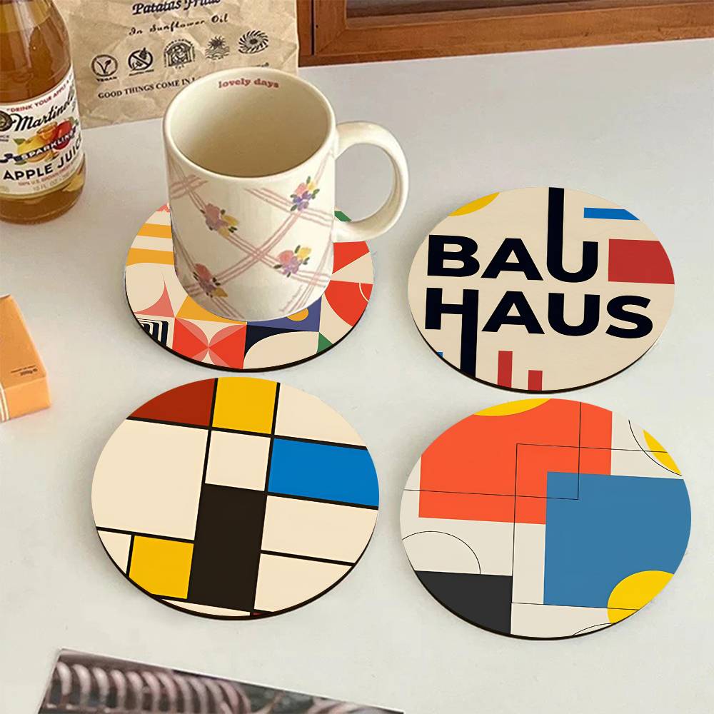 Marble Coaster Set - Abstrakcyjne, okrągłe, drewniane podkładki pod napoje