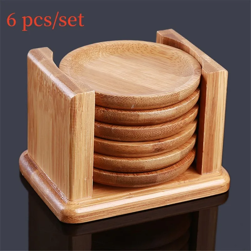 6PCS Round Shape Bamboo Coaste – Marble Coaster Set recenzja i cena