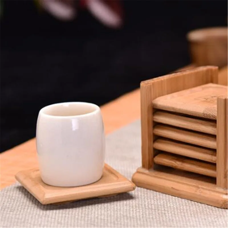 6PCS Round Shape Bamboo Coaste – Marble Coaster Set recenzja i cena
